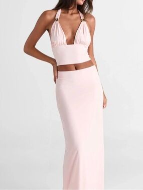 SASHA THERESE Elegant Pink Backless Top and Skirt Set Maxi Dress NWOT